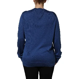 Blue Silk DG Logo Crew Neck Pullover Sweater