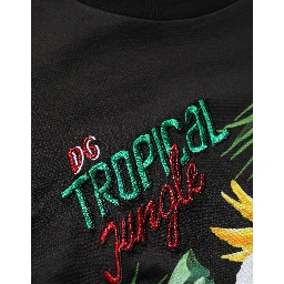 Black Tropical Jungle Round Neck T-shirt