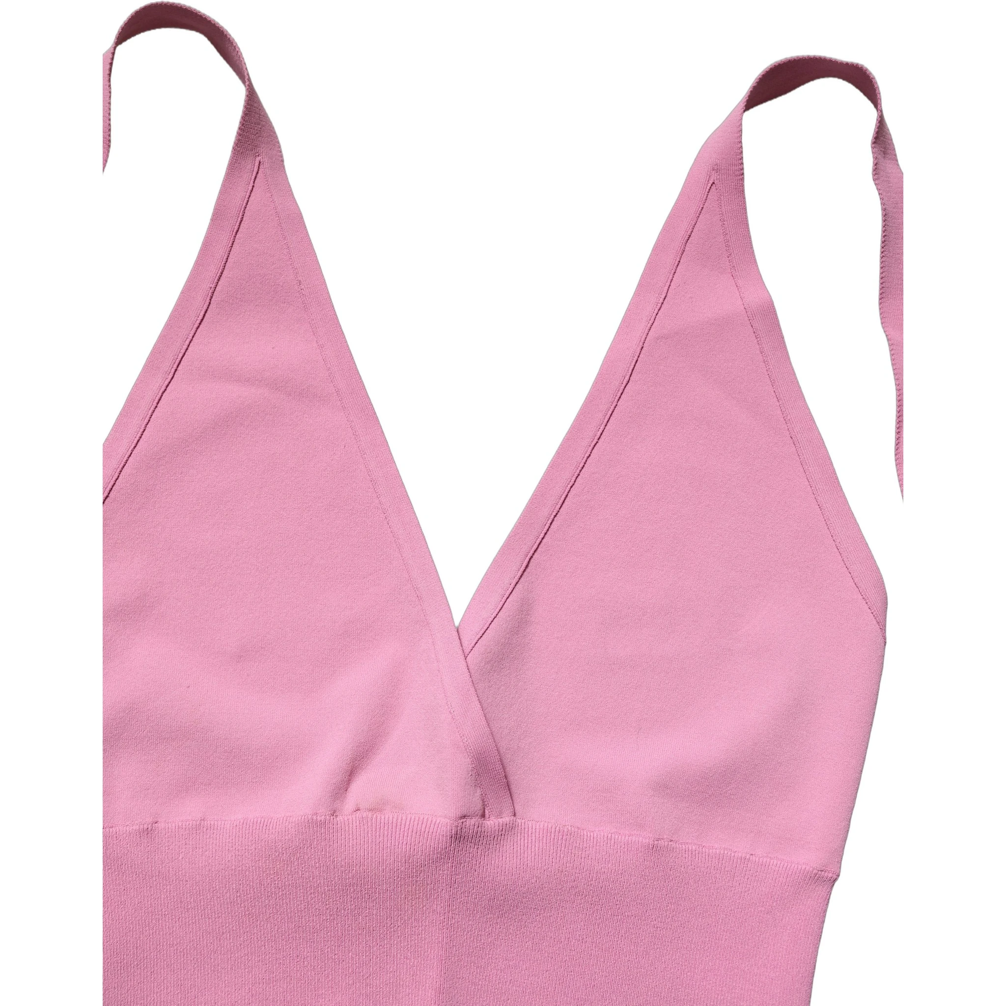 Pink Halter Neck Fitted Cropped Tank Top