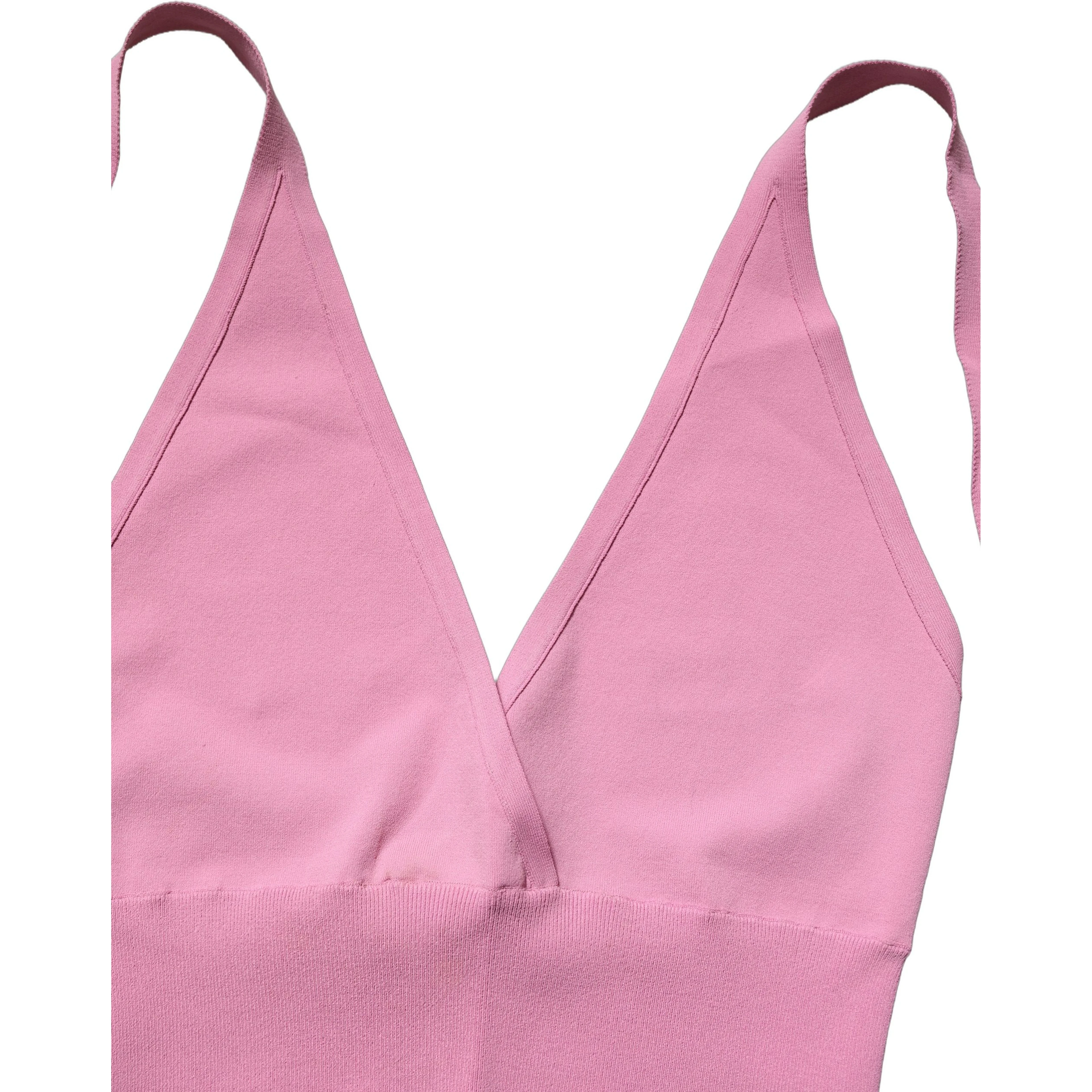 Pink Halter Neck Fitted Cropped Tank Top