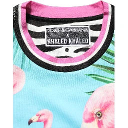 Multicolor Flamingo ZebraStriped Trim T-shirt