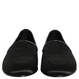 Black Satin Logo Slip On Flats Loafers Shoes
