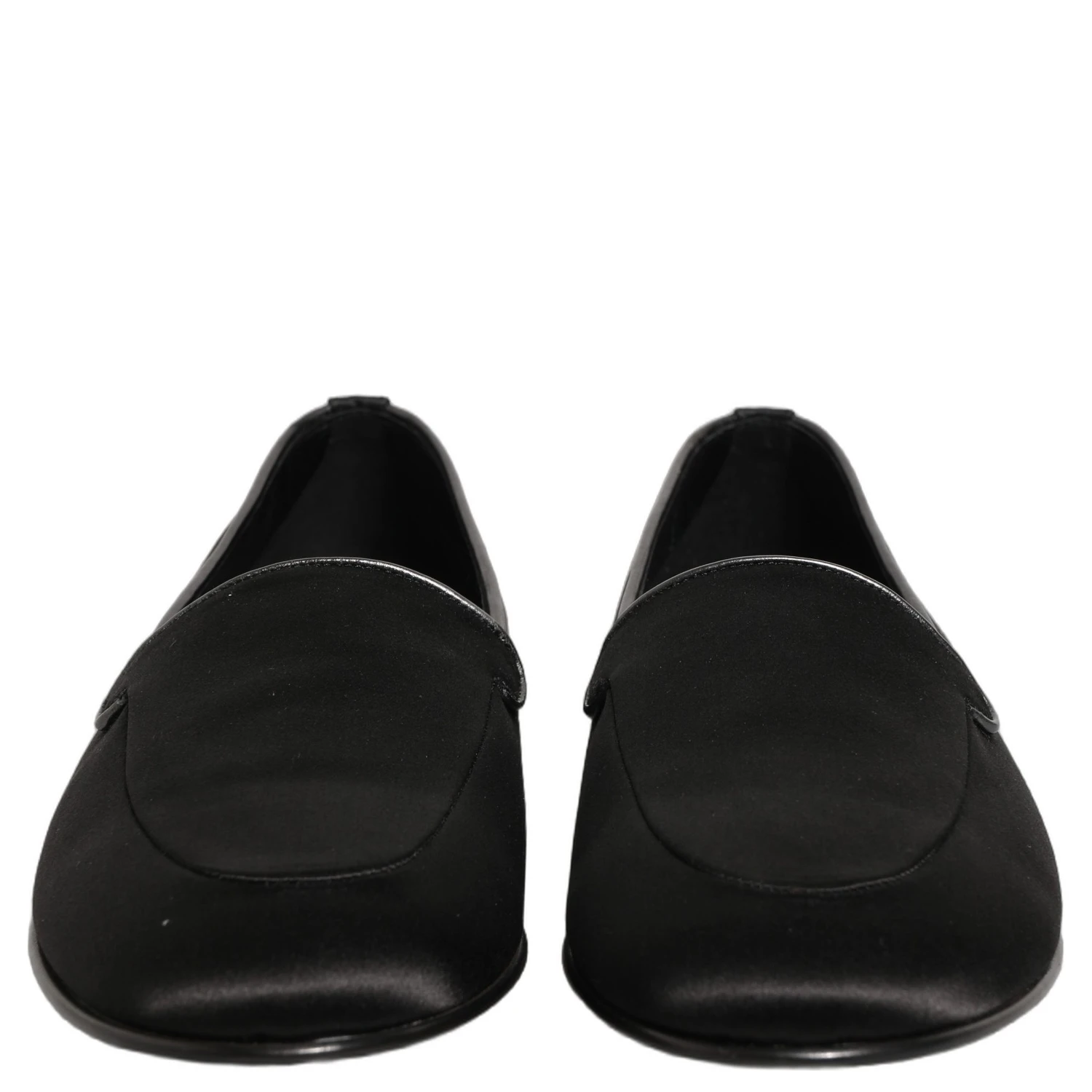 Black Satin Logo Slip On Flats Loafers Shoes