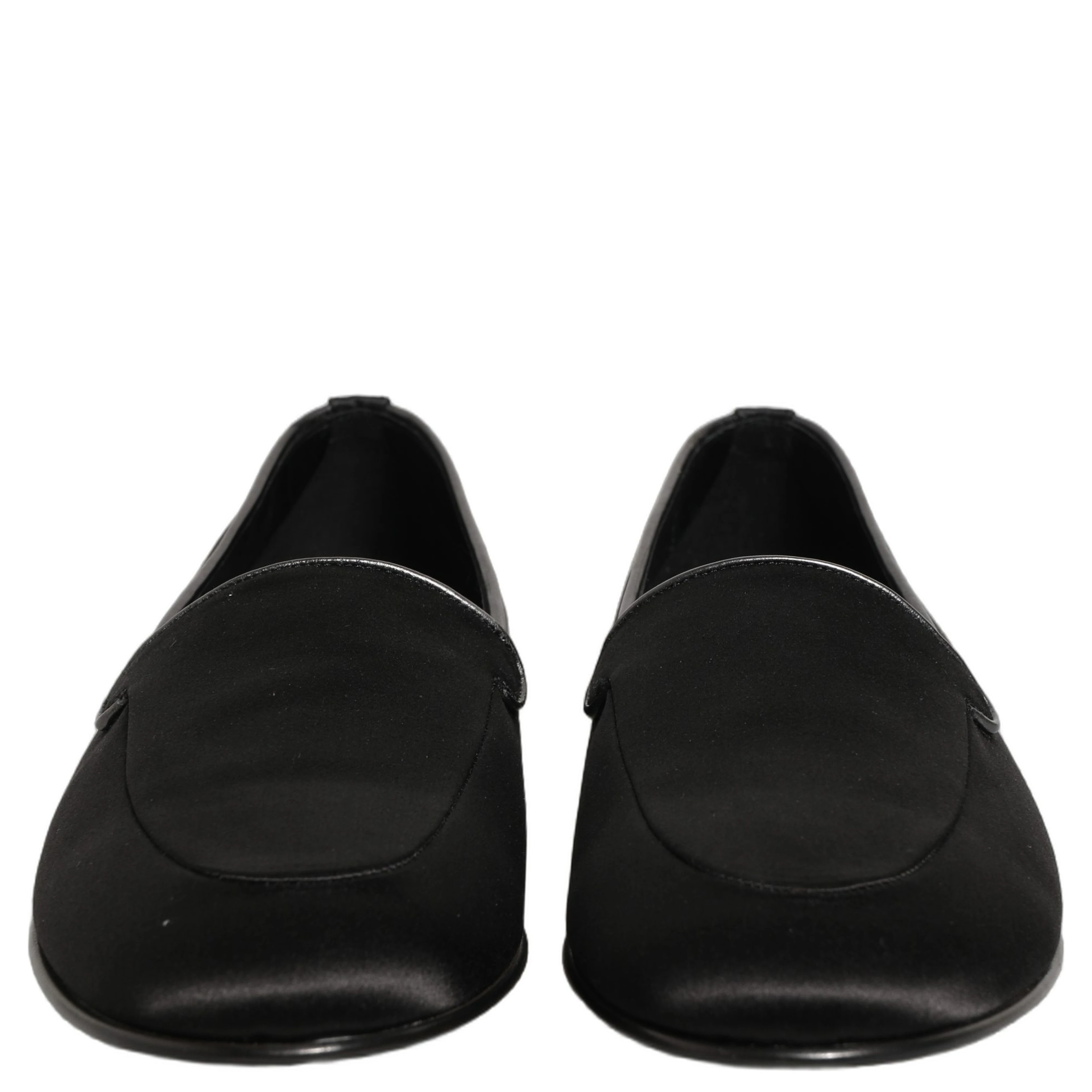 Black Satin Logo Slip On Flats Loafers Shoes
