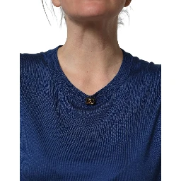 Blue Silk DG Logo Crew Neck Pullover Sweater