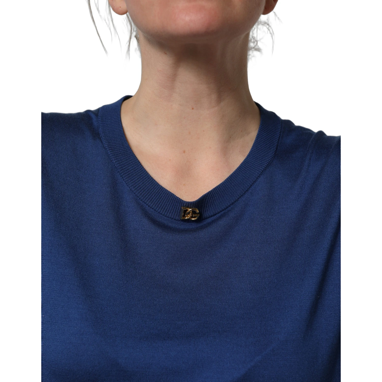 Blue Silk DG Logo Crew Neck Pullover Sweater