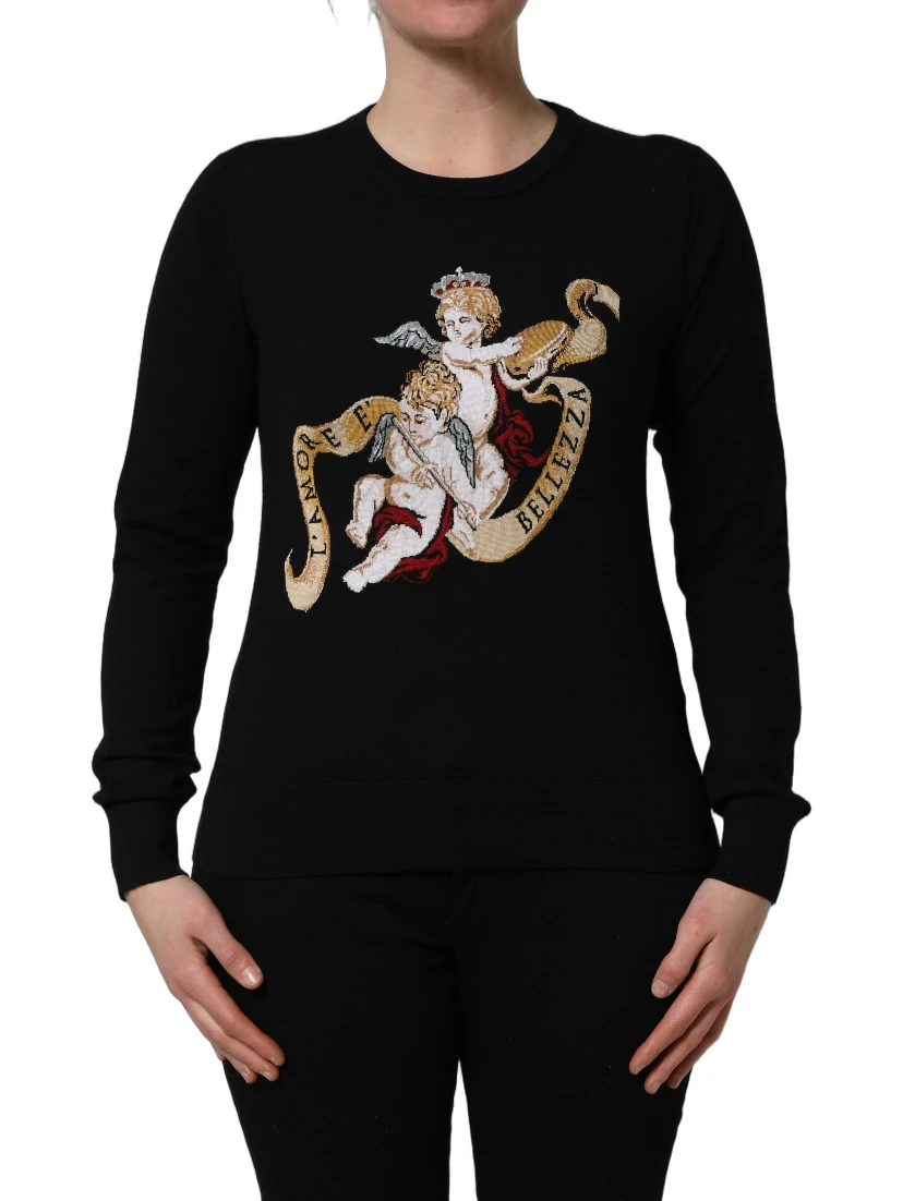 Black Angels Wool Crew Neck Pullover Sweater
