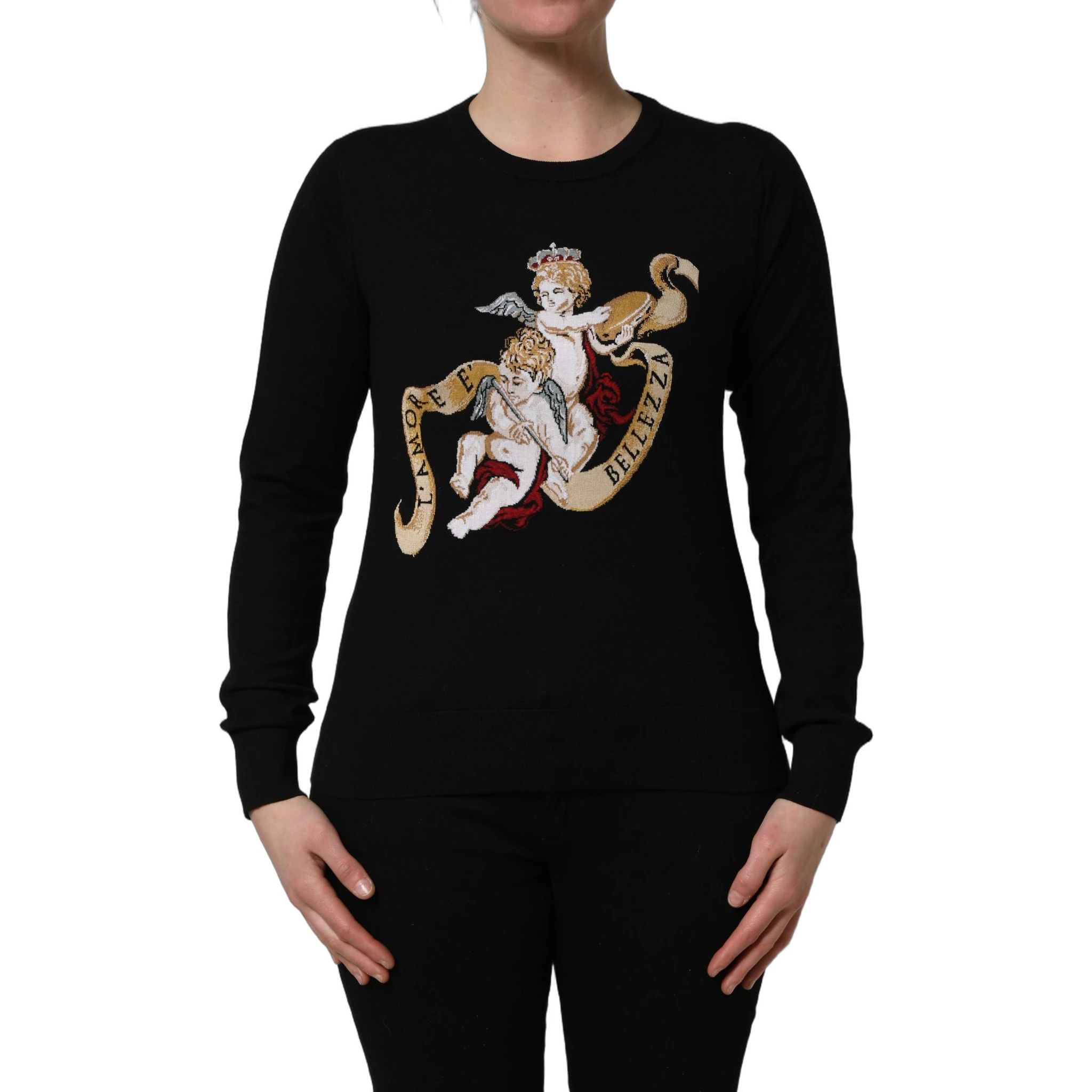 Black Angels Wool Crew Neck Pullover Sweater