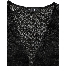 Black Nylon Fishnet Long Sleeve Cropped Top