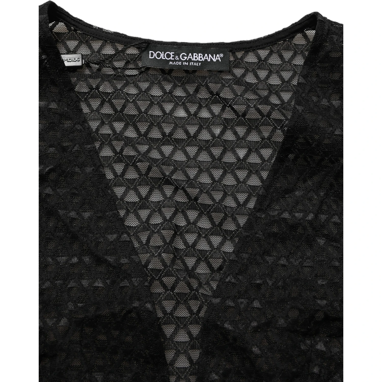 Black Nylon Fishnet Long Sleeve Cropped Top