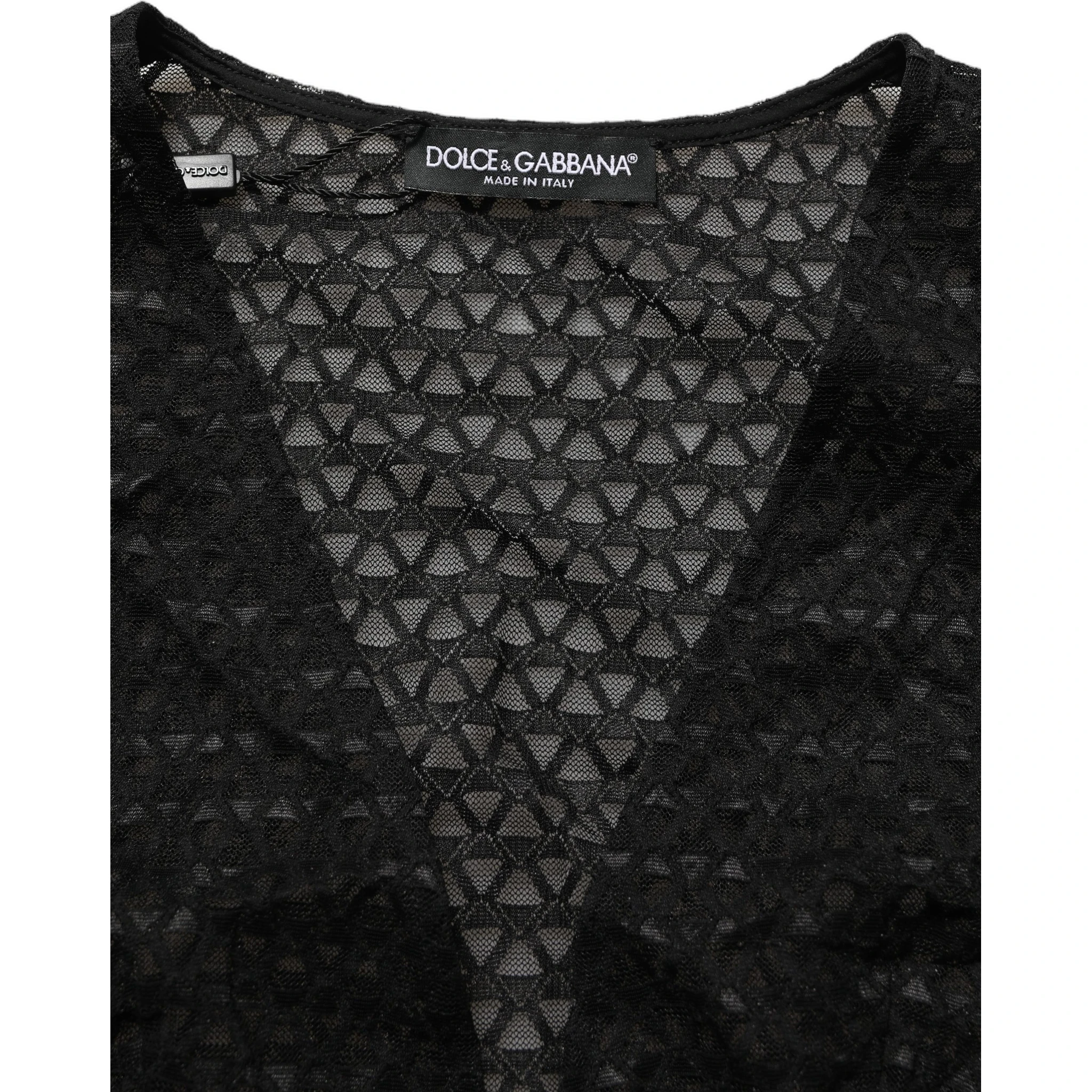 Black Nylon Fishnet Long Sleeve Cropped Top