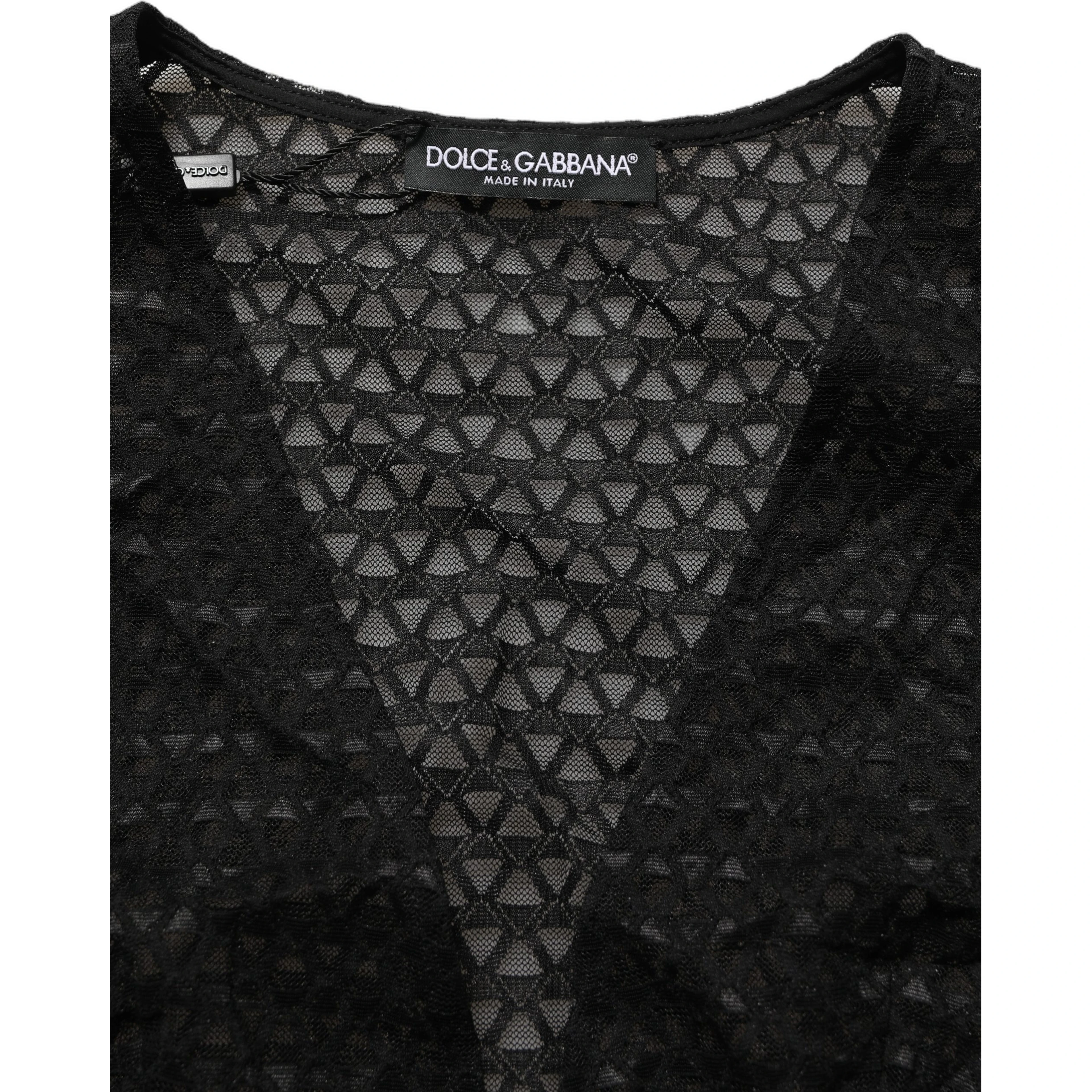 Black Nylon Fishnet Long Sleeve Cropped Top