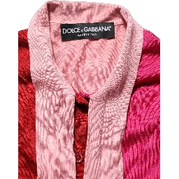 Pink Short Sleeves Buttoned Ascot Collar Top