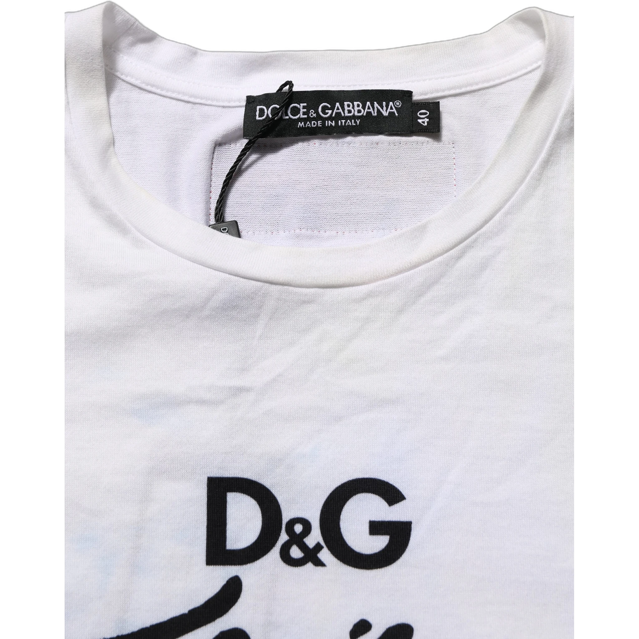 White D&G is Flowers Print Round Neck T-shirt