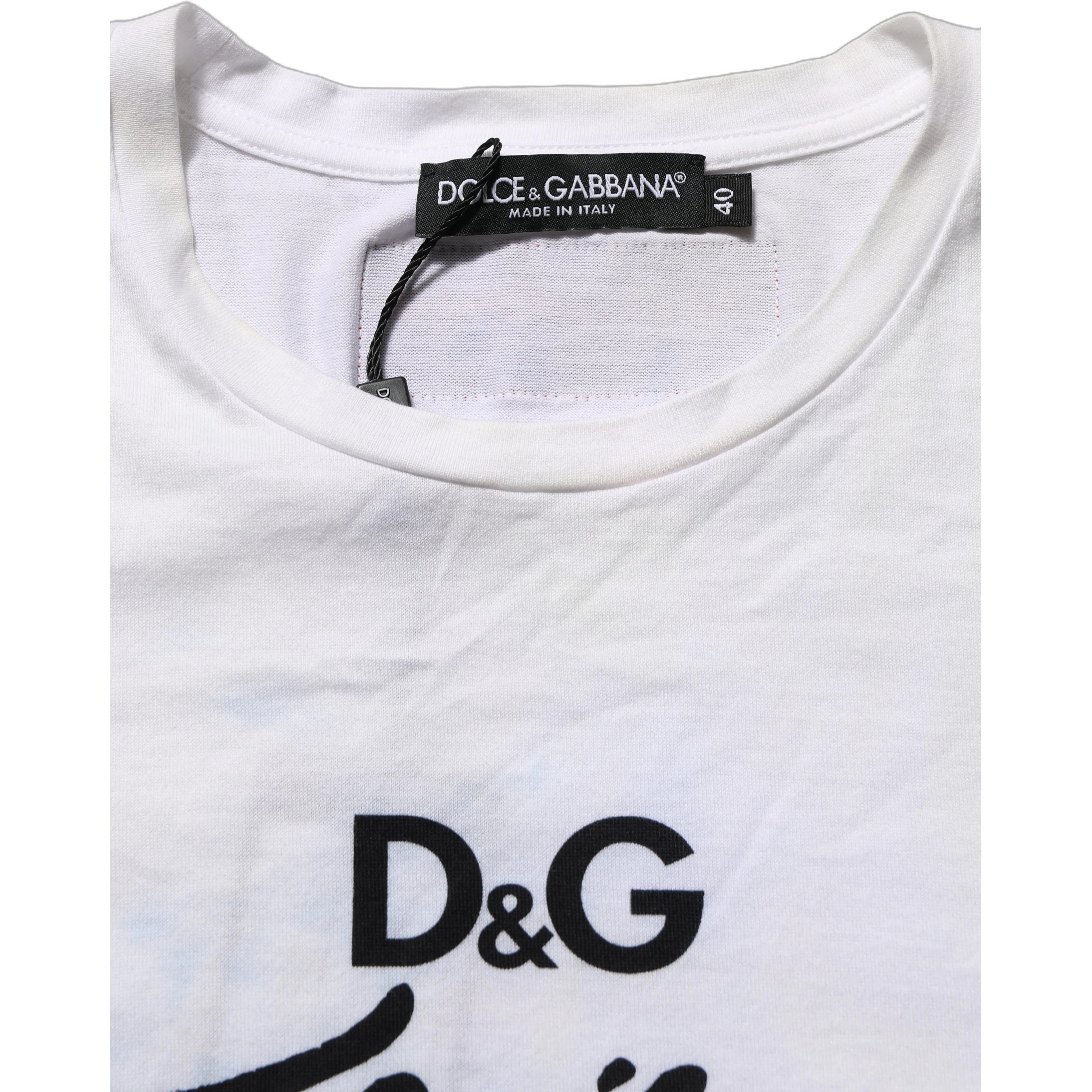 White D&G is Flowers Print Round Neck T-shirt