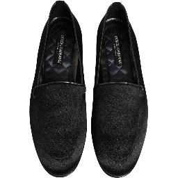 Black Satin Logo Slip On Flats Loafers Shoes