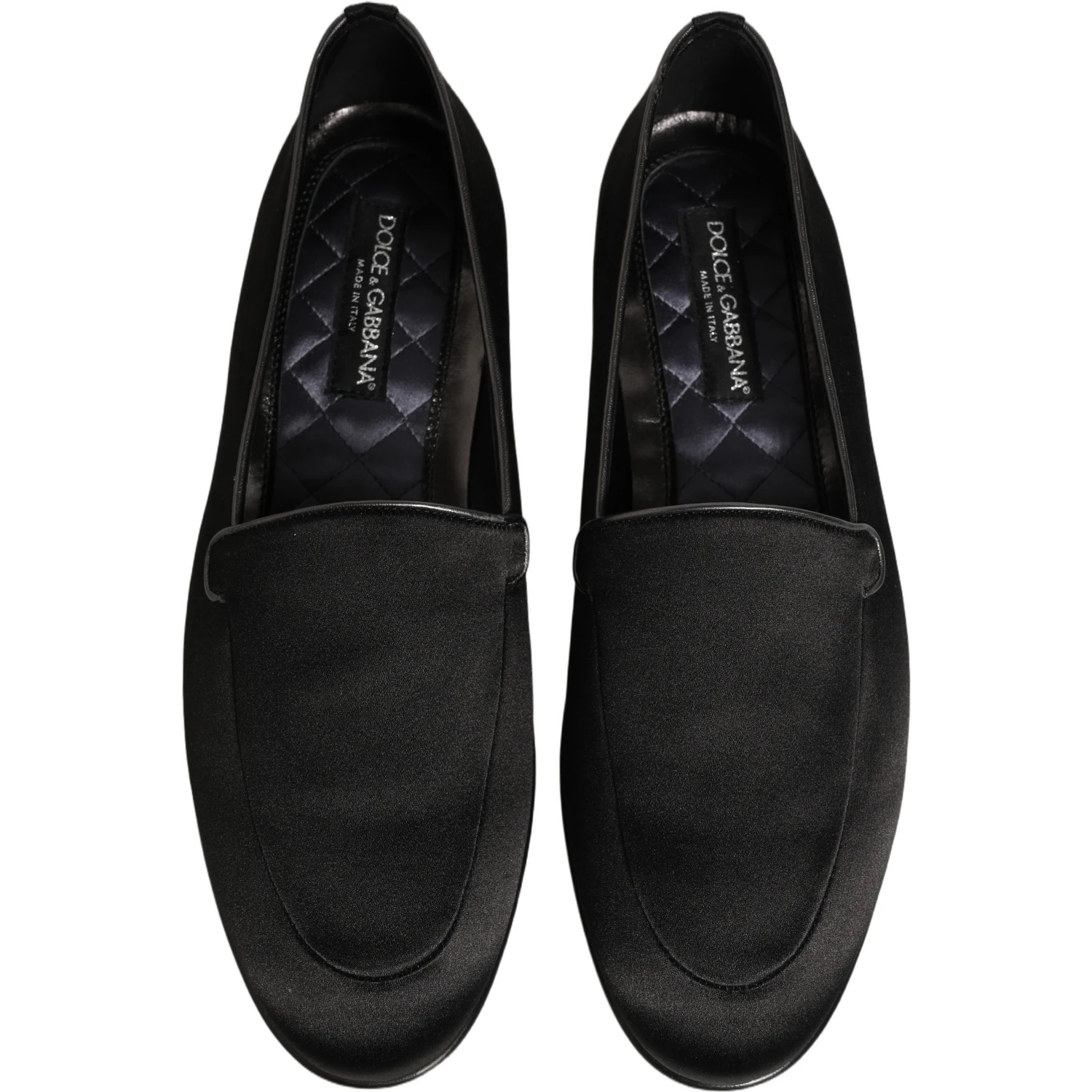 Black Satin Logo Slip On Flats Loafers Shoes