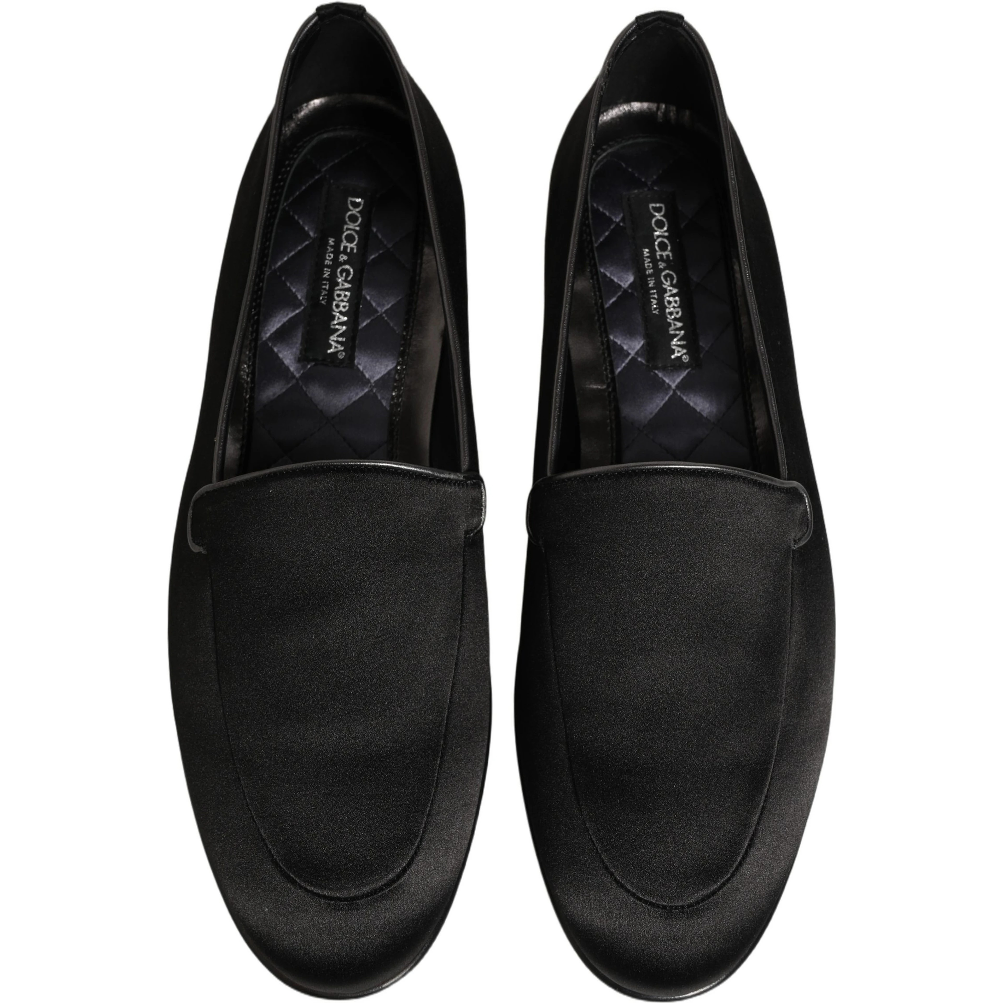 Black Satin Logo Slip On Flats Loafers Shoes