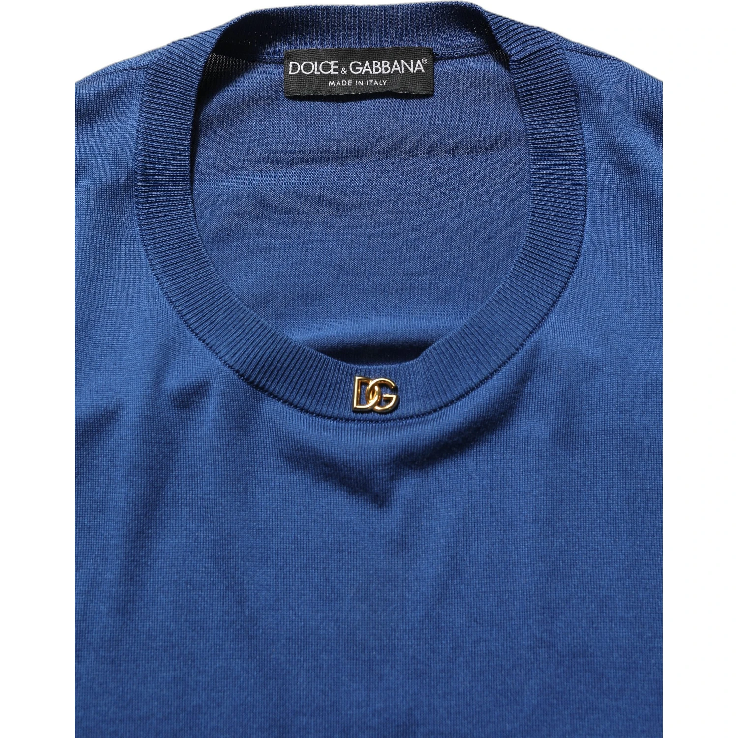 Blue Silk DG Logo Crew Neck Pullover Sweater