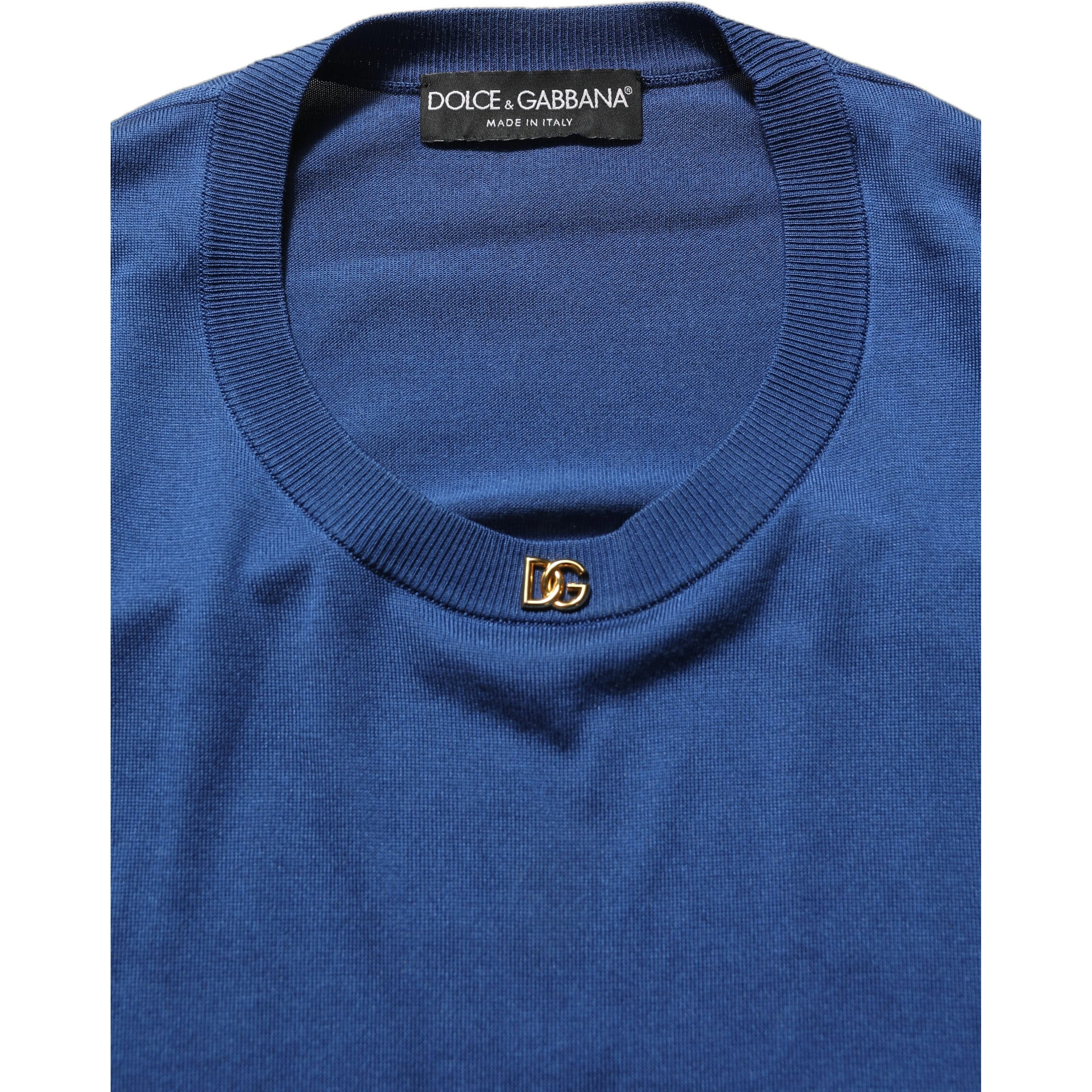 Blue Silk DG Logo Crew Neck Pullover Sweater