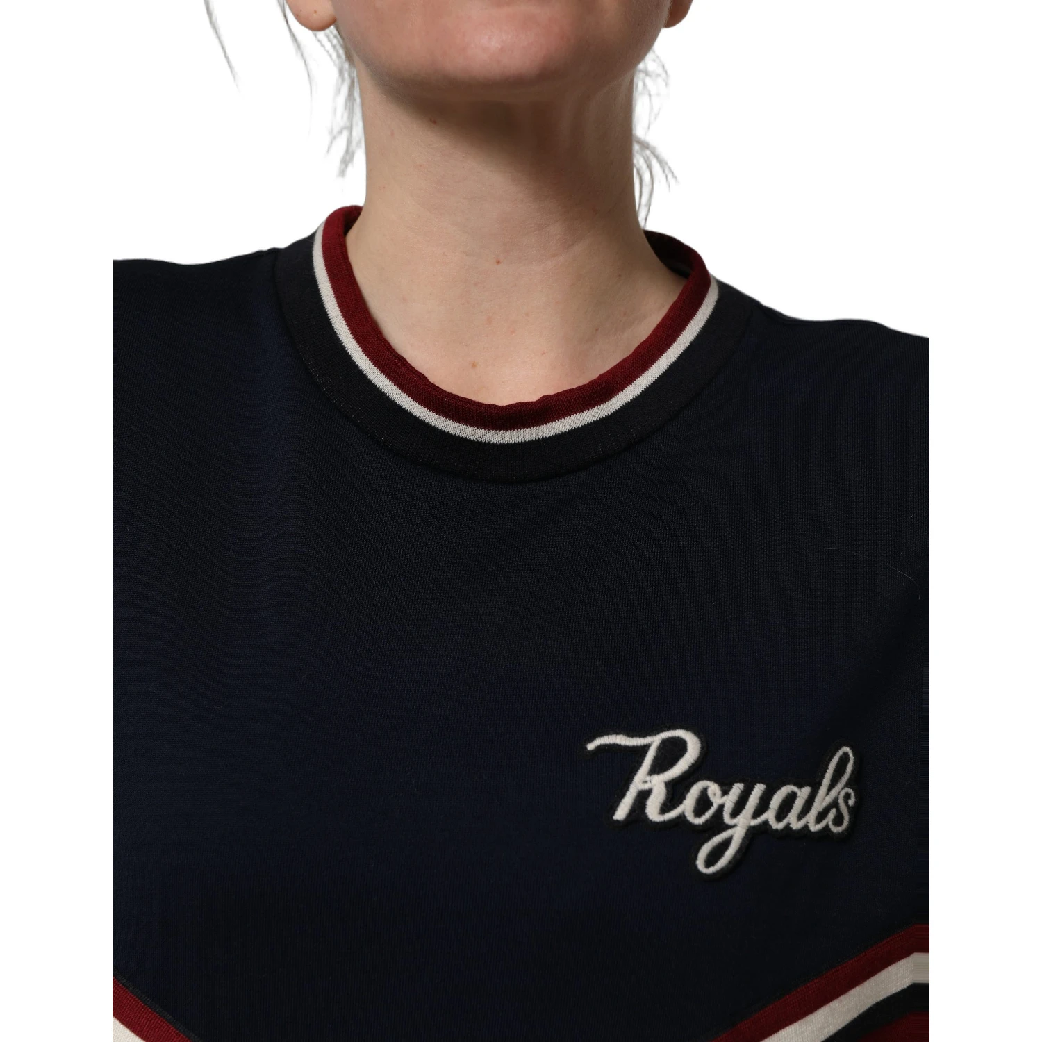 Blue Red Paneled 'Royals' Patch Sweatshirt Sweater