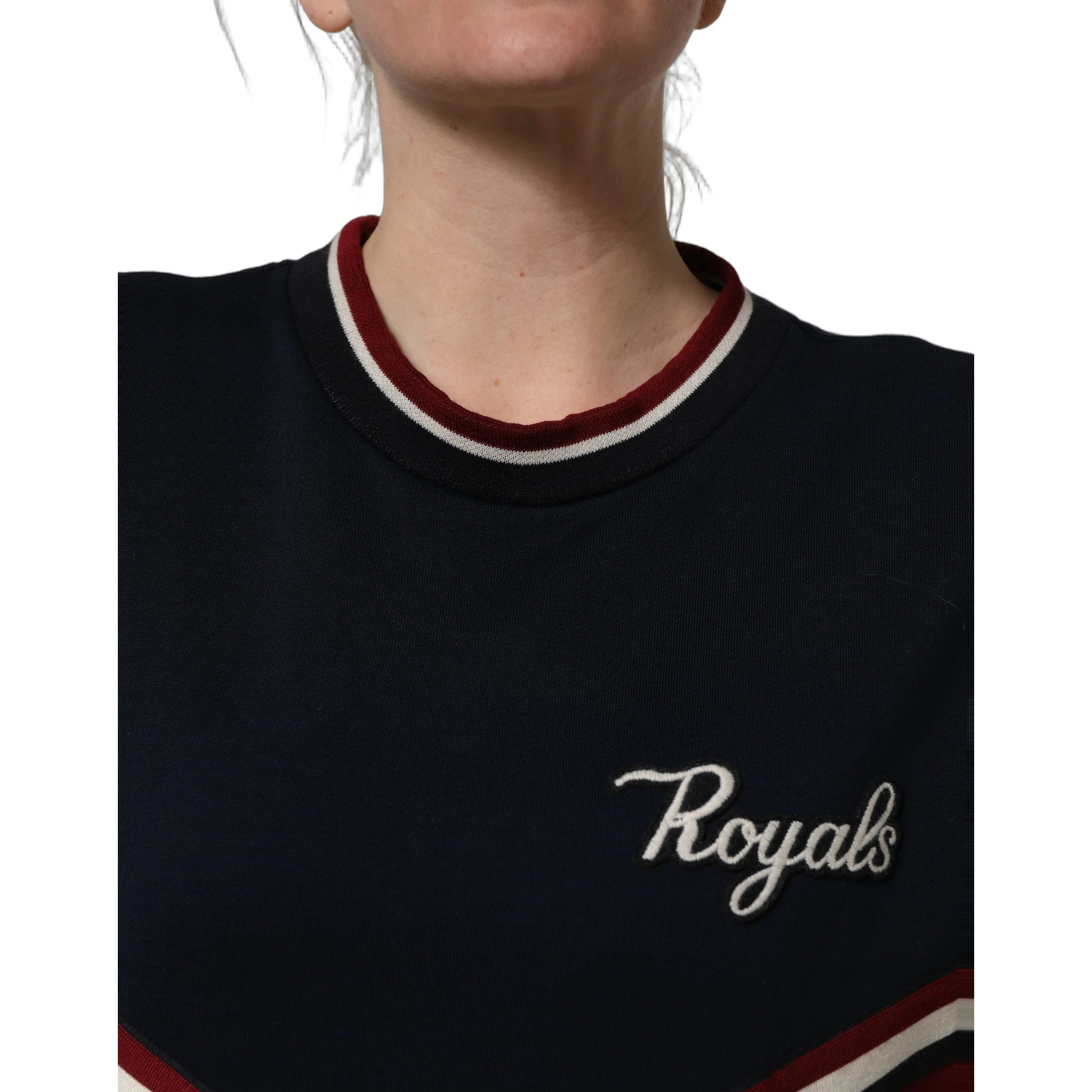 Blue Red Paneled 'Royals' Patch Sweatshirt Sweater