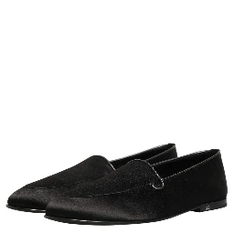 Black Satin Logo Slip On Flats Loafers Shoes