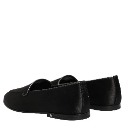 Black Satin Logo Slip On Flats Loafers Shoes