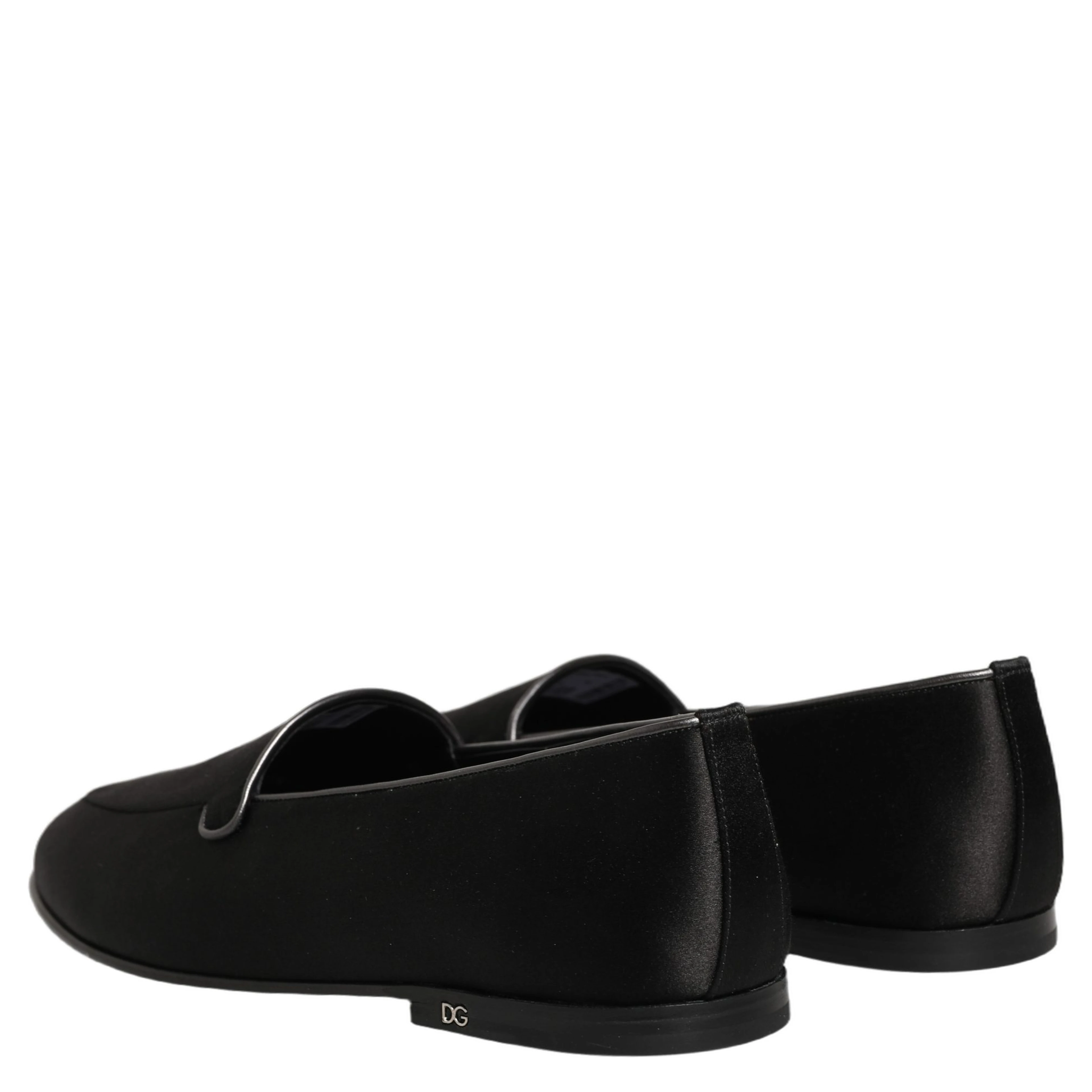 Black Satin Logo Slip On Flats Loafers Shoes