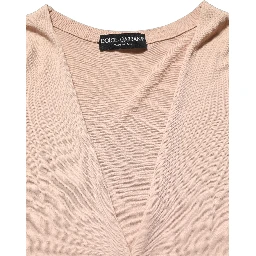 Beige Ribbed V-neck Front Tie Cardigan Sweater