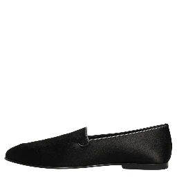 Black Satin Logo Slip On Flats Loafers Shoes