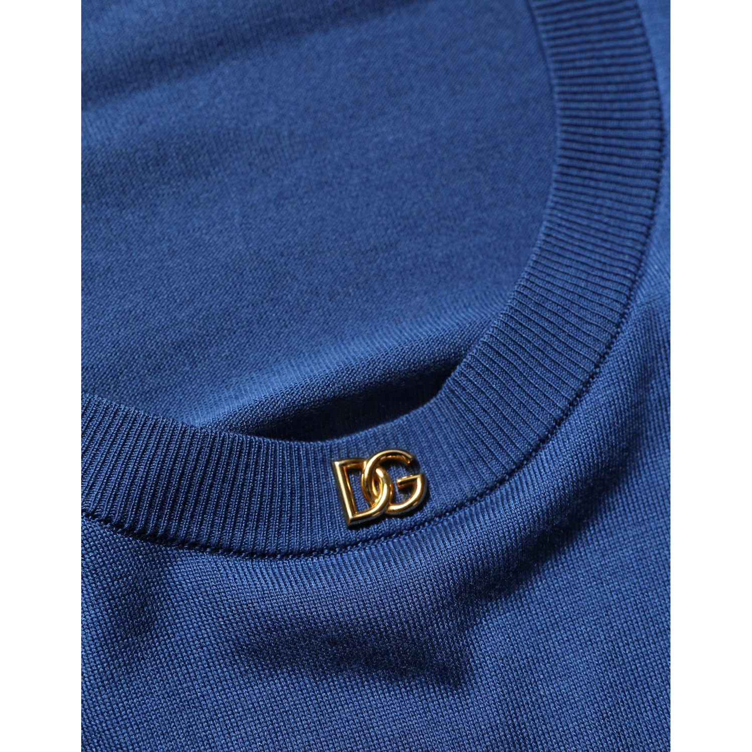 Blue Silk DG Logo Crew Neck Pullover Sweater