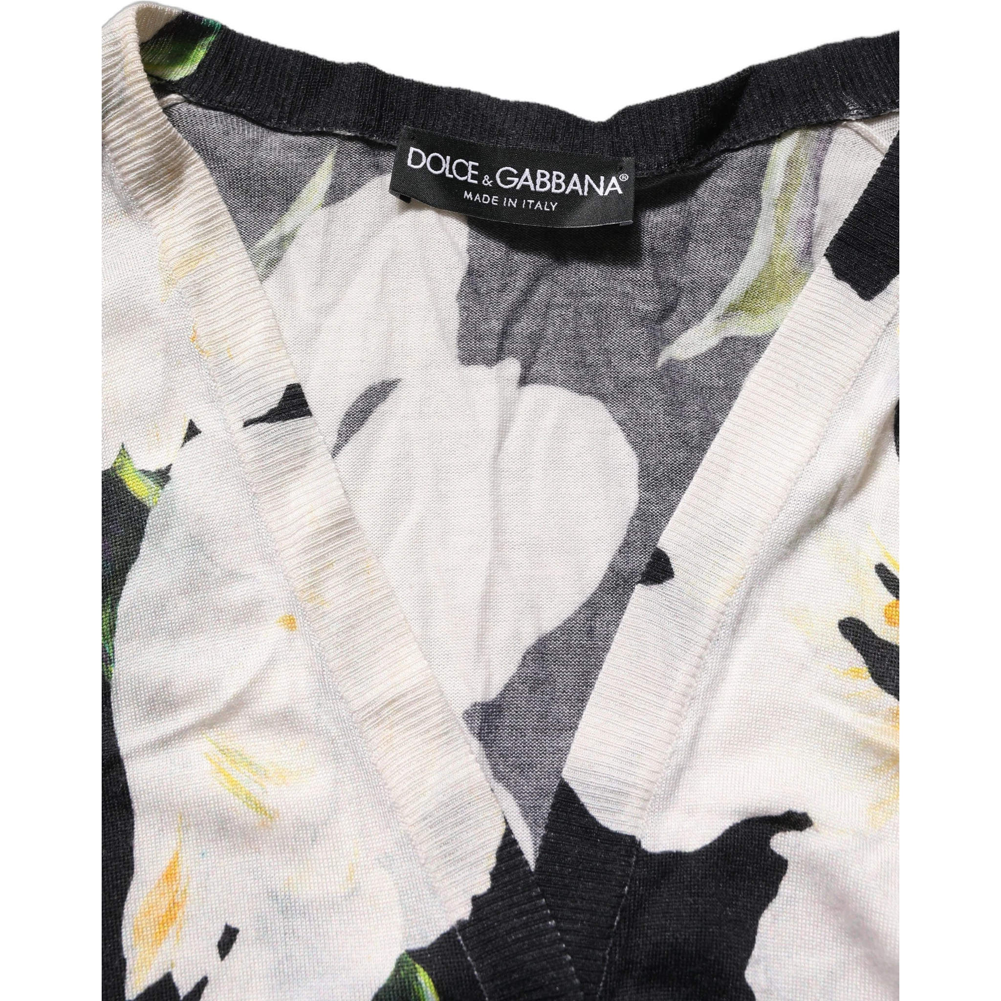 Black Floral Cashmere Silk Cardigan Sweater