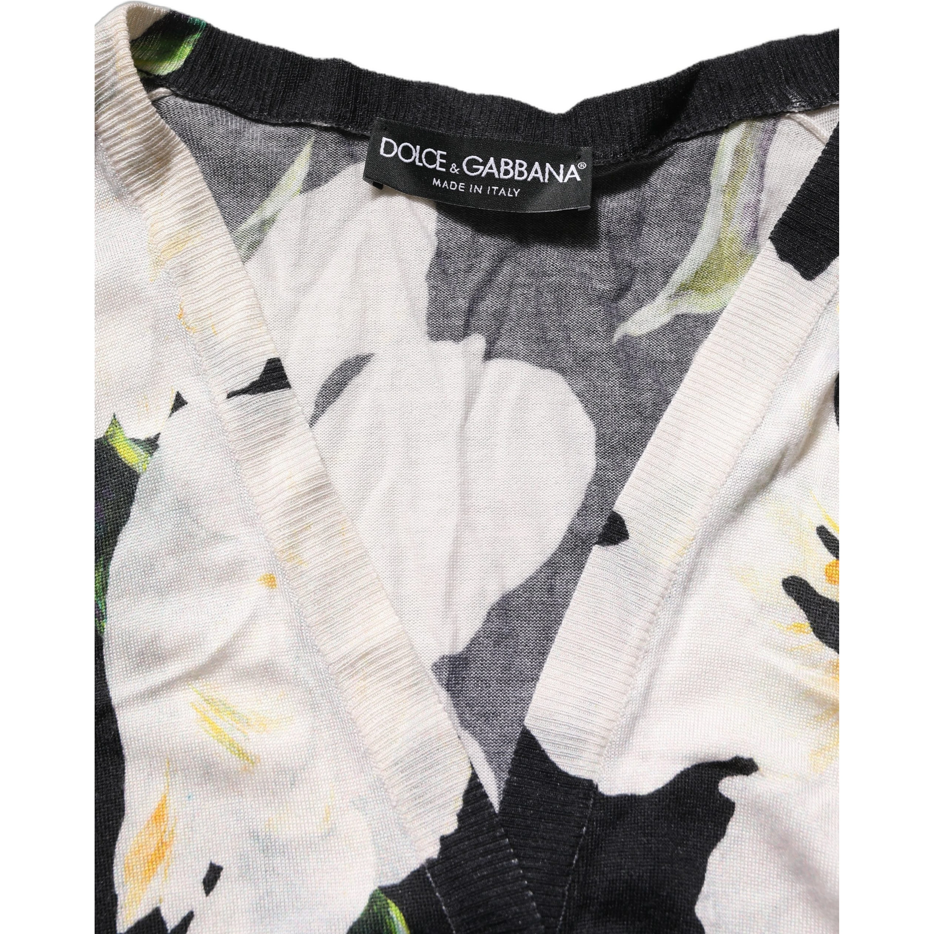 Black Floral Cashmere Silk Cardigan Sweater