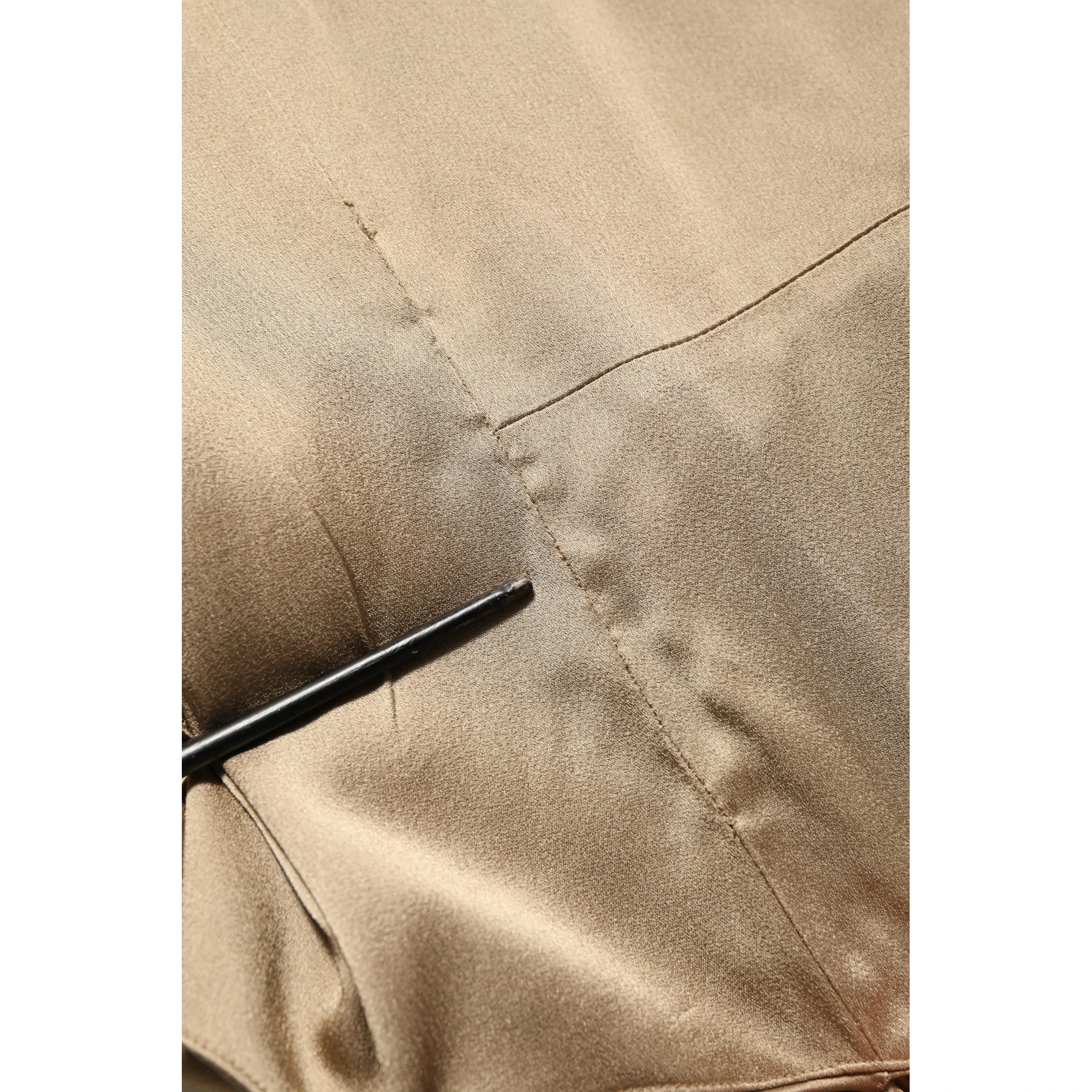Bronze Toned Satin Fringe Hemmed Shawl Midi Dress