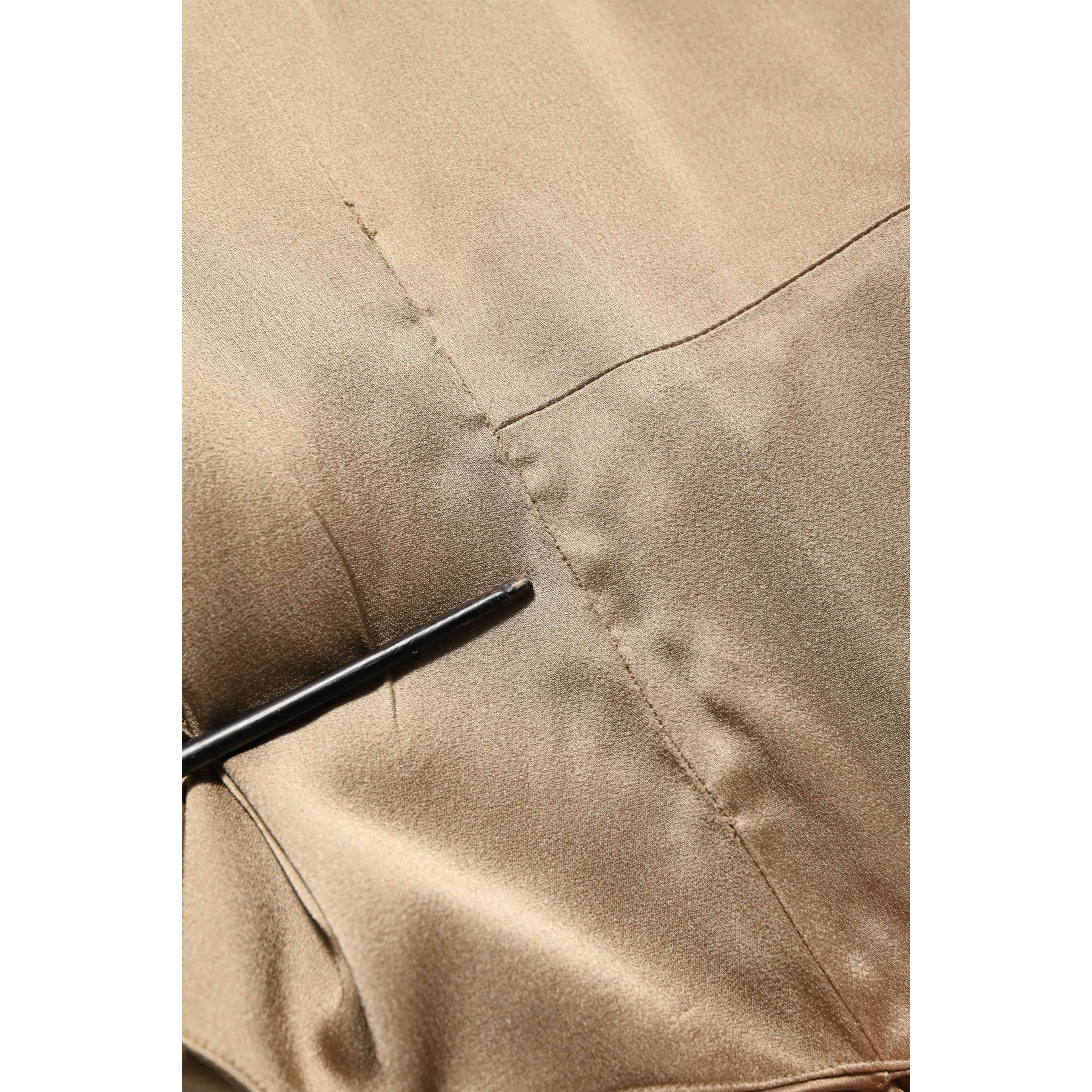 Bronze Toned Satin Fringe Hemmed Shawl Midi Dress