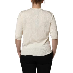 Off White 3/4 Sleeves Crewneck Pullover Sweater