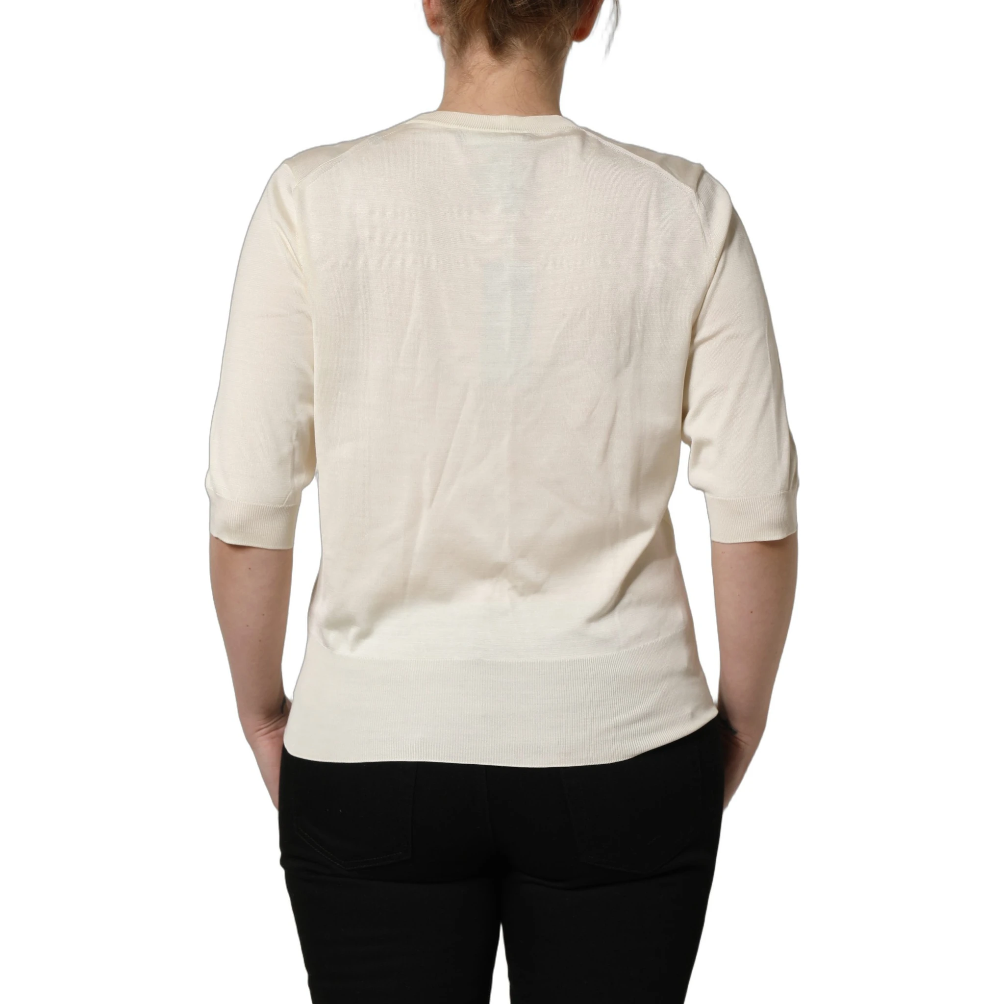 Off White 3/4 Sleeves Crewneck Pullover Sweater