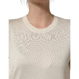 Off White 3/4 Sleeves Crewneck Pullover Sweater