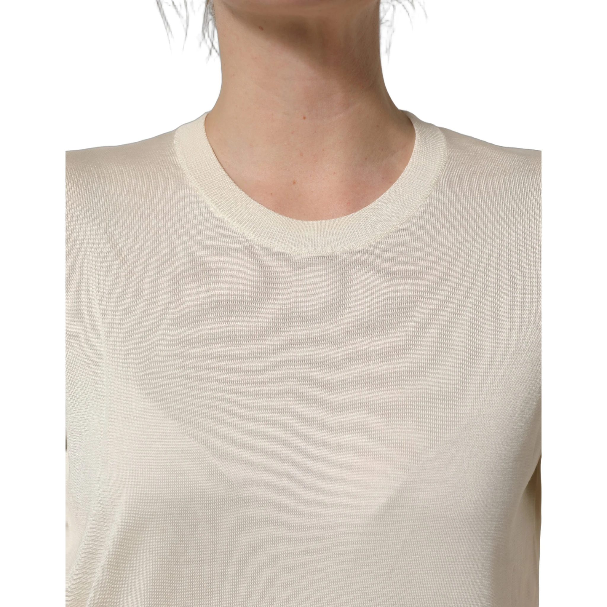 Off White 3/4 Sleeves Crewneck Pullover Sweater