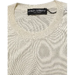 Off White 3/4 Sleeves Crewneck Pullover Sweater