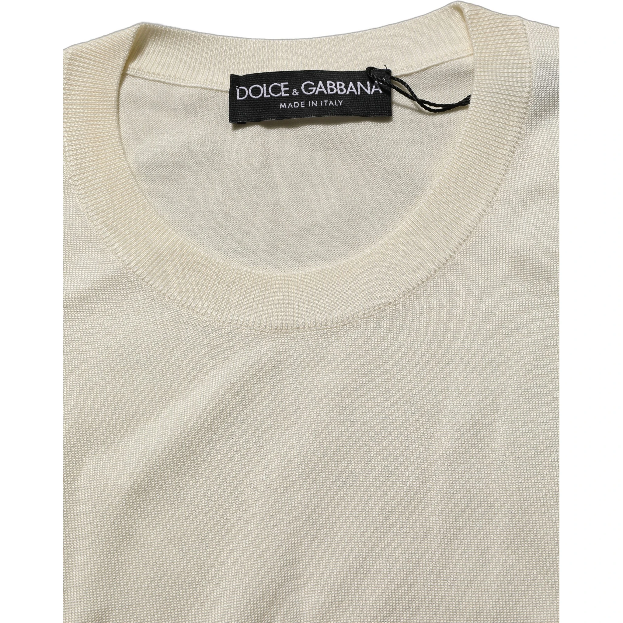 Off White 3/4 Sleeves Crewneck Pullover Sweater
