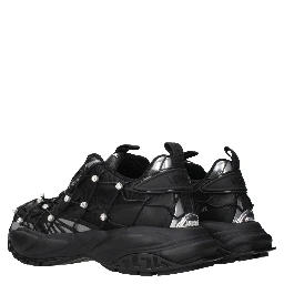 Black Fabric Chunky Sneakers
