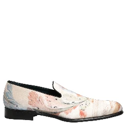 White Floral Vase Slip On Dress Loafers Shoes
