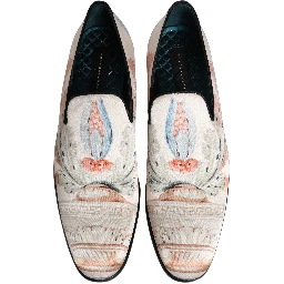 White Floral Vase Slip On Dress Loafers Shoes
