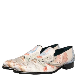 White Floral Vase Slip On Dress Loafers Shoes