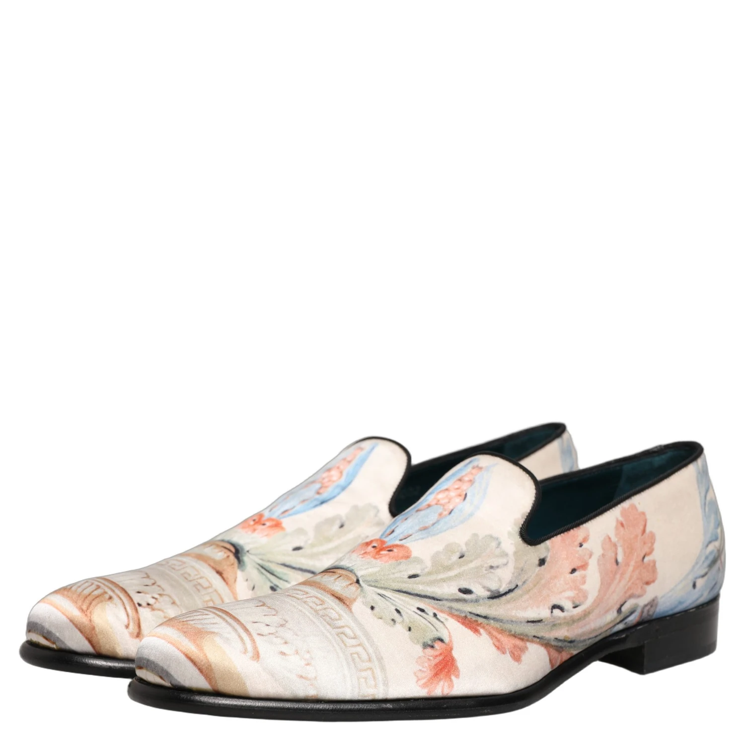 White Floral Vase Slip On Dress Loafers Shoes