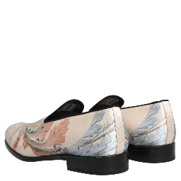 White Floral Vase Slip On Dress Loafers Shoes