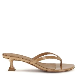 Beige Calf Leather Bos Taurus Flat Sandals