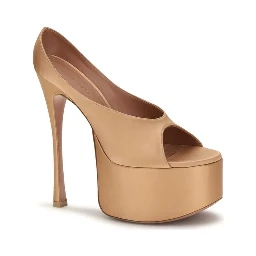Beige Silk Platform Pumps